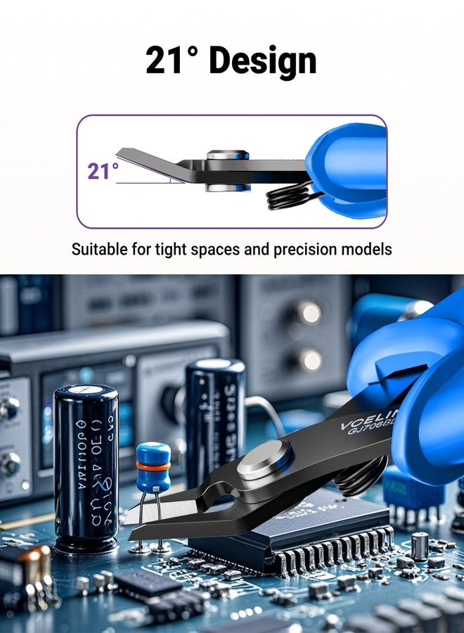 VCELINK Small Wire Cutter Spring-loaded GJ706BL, Precision Flush Cutter Pliers Diagonal Cutters for Electronics, Jewelry Making, Model Craft and 3D Printer, 5-Inch - Image 3